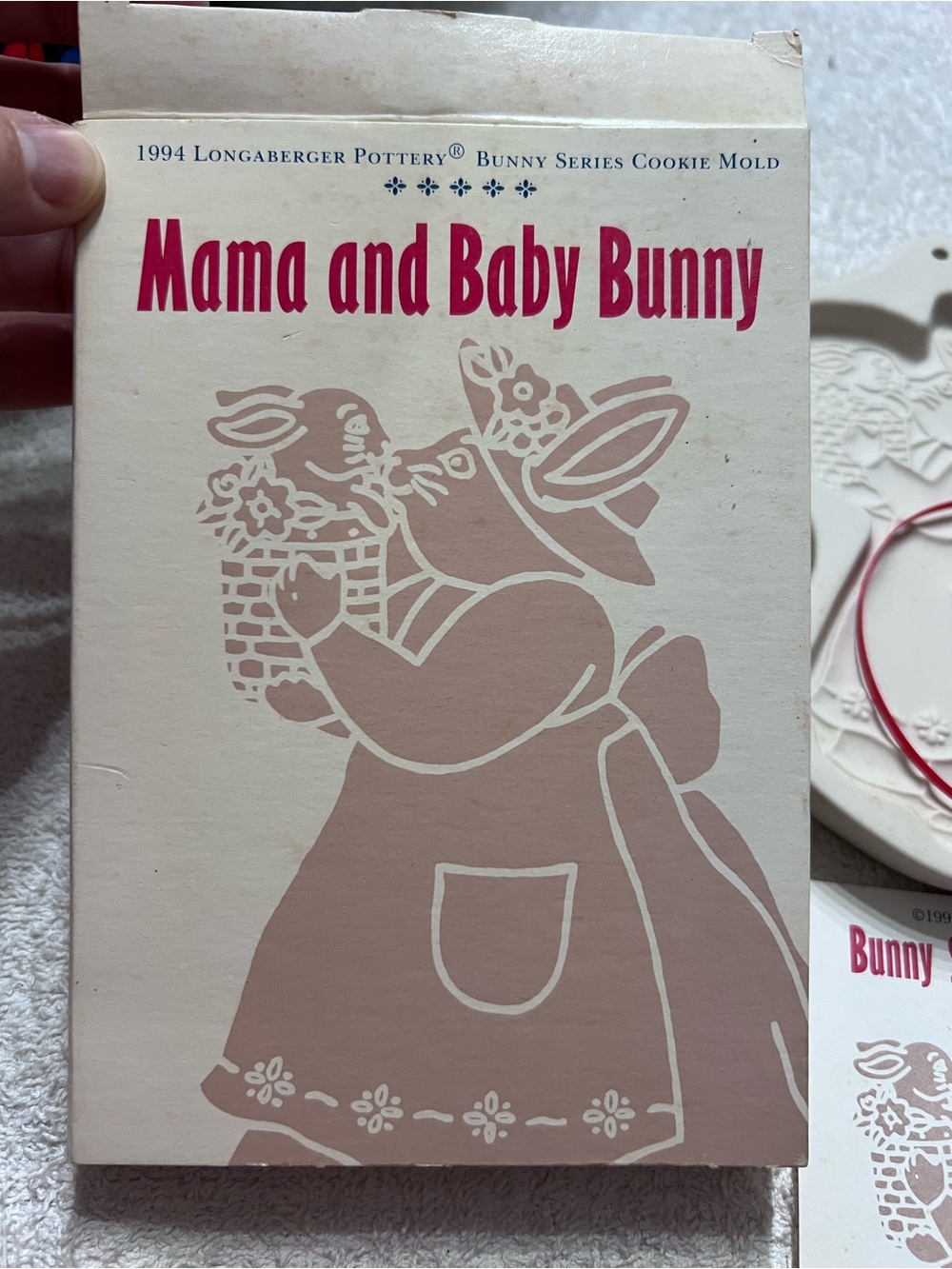 Longaberger Pottery 1994 Mama Baby Bunny Cookie Mold Series NIB Box Booklet
